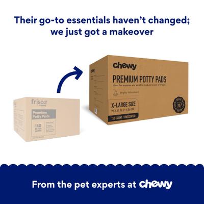 Show full view: Chewy Made X-Large Premium Dog Training & Potty Pads (FORMERLY FRISCO), 28 x 34-in, Unscented, 150 count slide 2 of 10