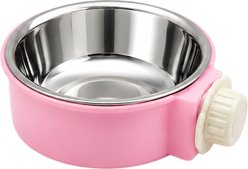 NonoPets Crate & Cage Hanging Stainless Steel Dog & Cat Bowl, Pink, 3.8-cup