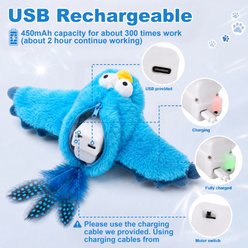 Casfuy Touch Activated Interactive Chirping Flapping Bird Cat Toy with Catnip & Hangable Design, Blue slide 2 of 8