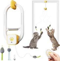 Casfuy Indoor Hanging Interactive Teaser Cat Hanging Scratcher Toy with 2 Plush Tails & 1 Bell