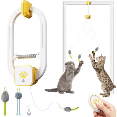 Casfuy Casfuy Indoor Hanging Interactive Teaser Cat Hanging Scratcher Toy with 2 Plush Tails & 1 Bell