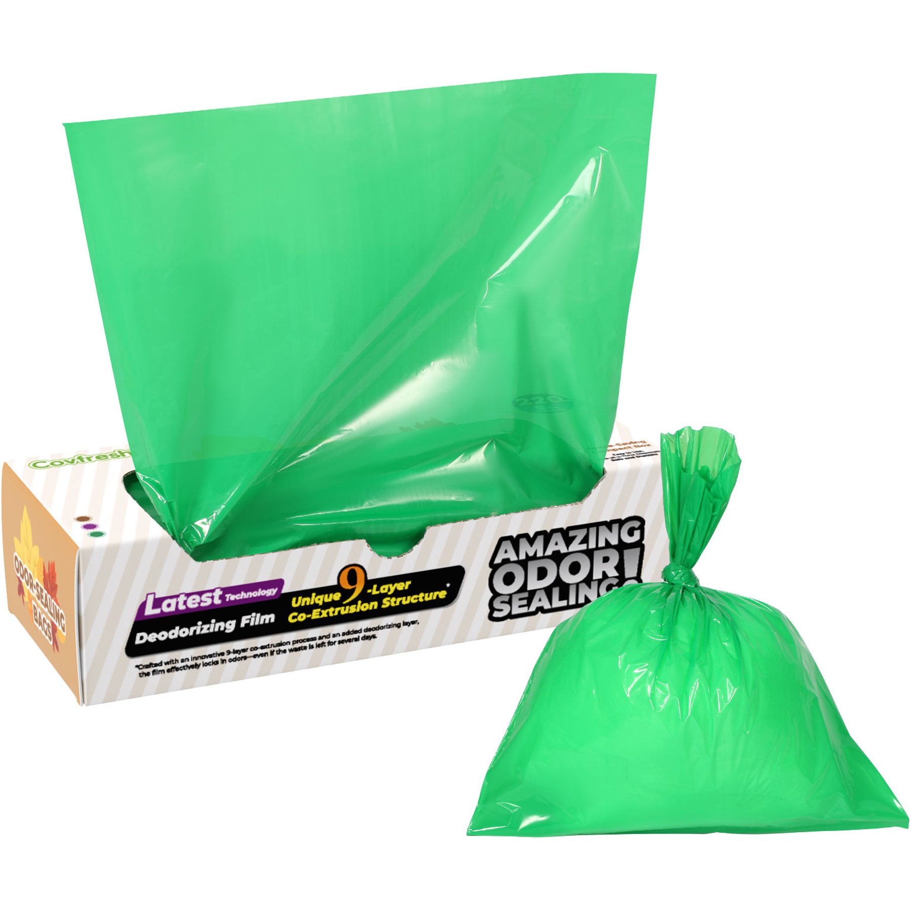 Covfresh Odor Sealing Unscented Dog Poop Bags, Green, Medium, 220 count