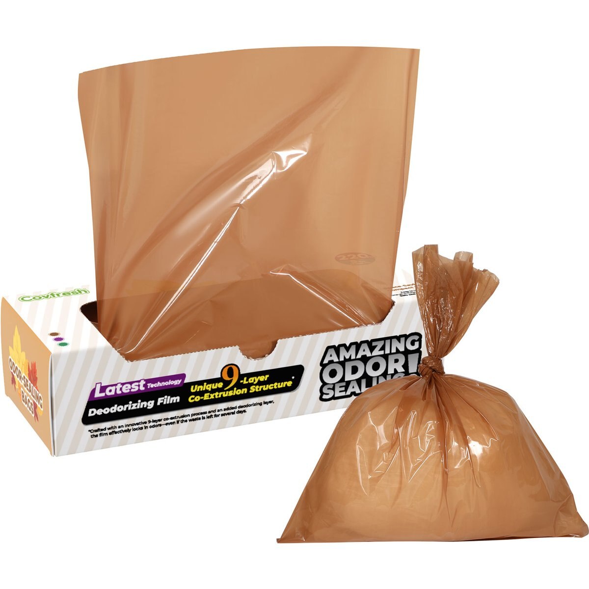 Covfresh Multi Layer Odor Blocking Unscented Cat Litter Bags, Brown, Medium, 220 count