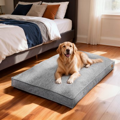 BingoPaw BingoPaw Deluxe Mattress Orthopedic Pillow Dog & Cat Bed with Removable & Washable Linen Cover, Gray, XX-Large