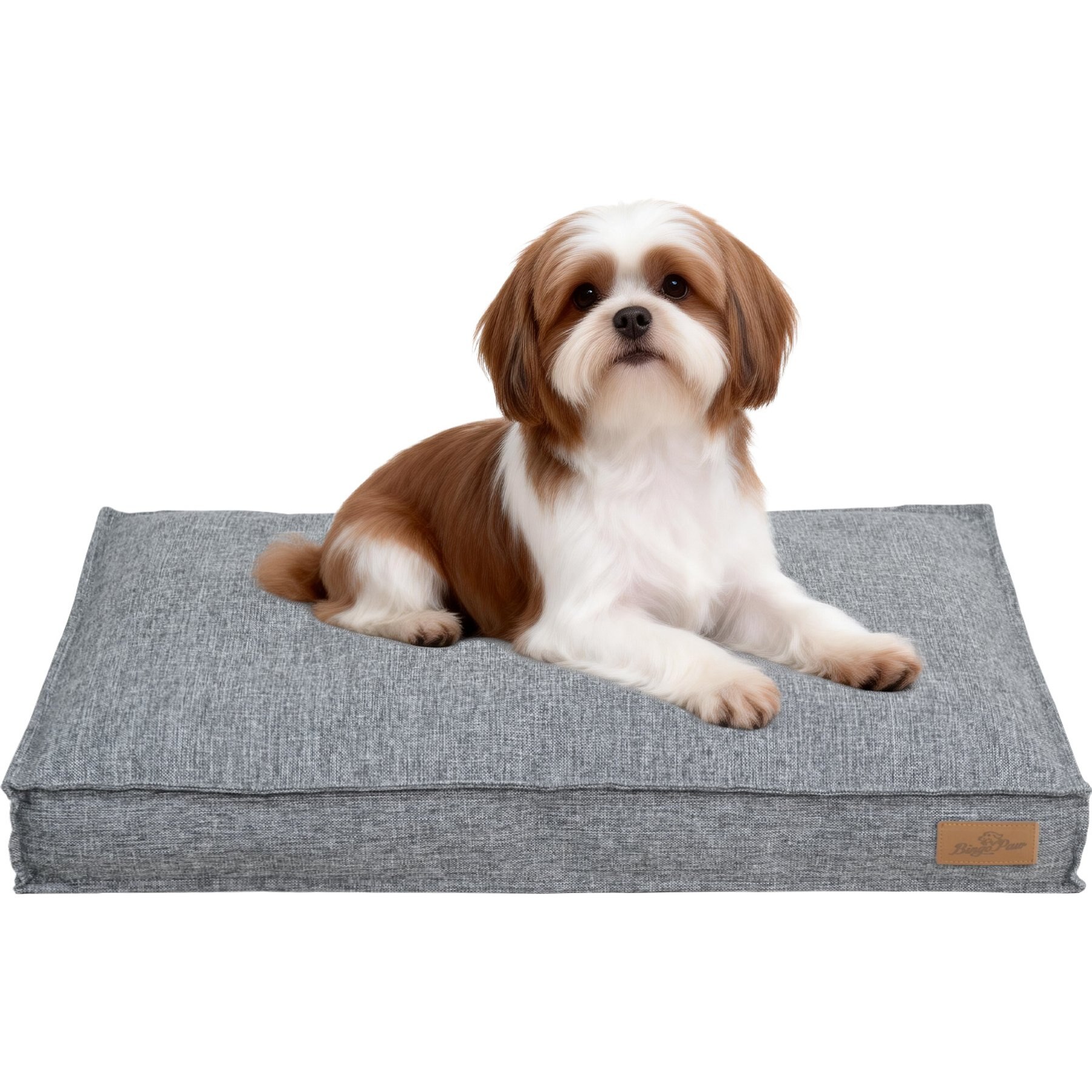 BingoPaw Deluxe Mattress Orthopedic Pillow Dog & Cat Bed with Removable & Washable Linen Cover, Gray, Medium