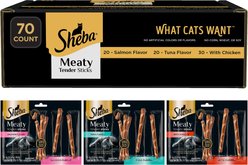 Sheba Meaty Tender Sticks Variety Pack Chicken, Salmon & Tuna Flavor Soft Cat Treats, 70 count