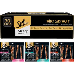 Sheba Meaty Tender Sticks Variety Pack Chicken, Salmon & Tuna Flavor Soft Cat Treats, 70 count