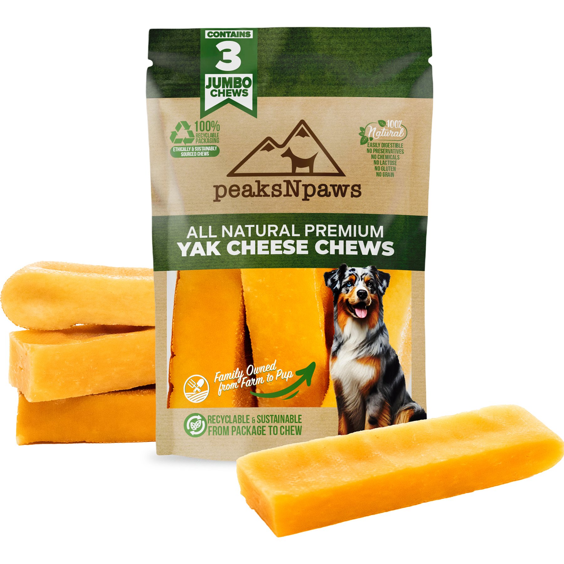 peaksNpaws Yak Milk Jumbo Dog Value Pack Dog Chew Treats, 3 count
