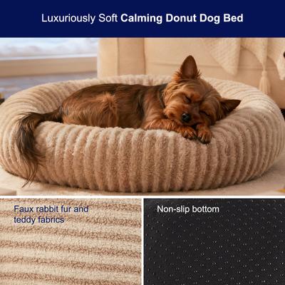 Show full view: JOEJOY Washable Anti Slip Bottom Calming Donut Puppy, Dog & Cat Bed with Removable Zipper Cover, Beige, 23 x 23 x 8-in slide 2 of 9