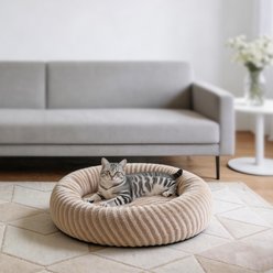 MIXJOY Calming Donut Cuddler Dog & Cat Bed with a comfortable Plush Rabbit-fur Removable Cover, Brown, Small