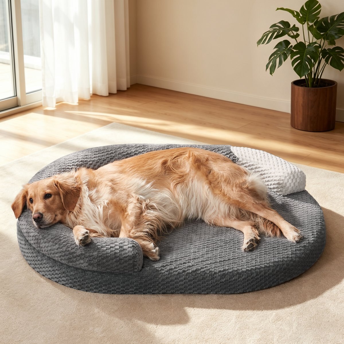 MIXJOY Orthopedic Memory Foam Removable Cover & Machine-Washable Teak Wood Pattern Oval Dog Bed, Dark Gray, Dark gray, X-Large