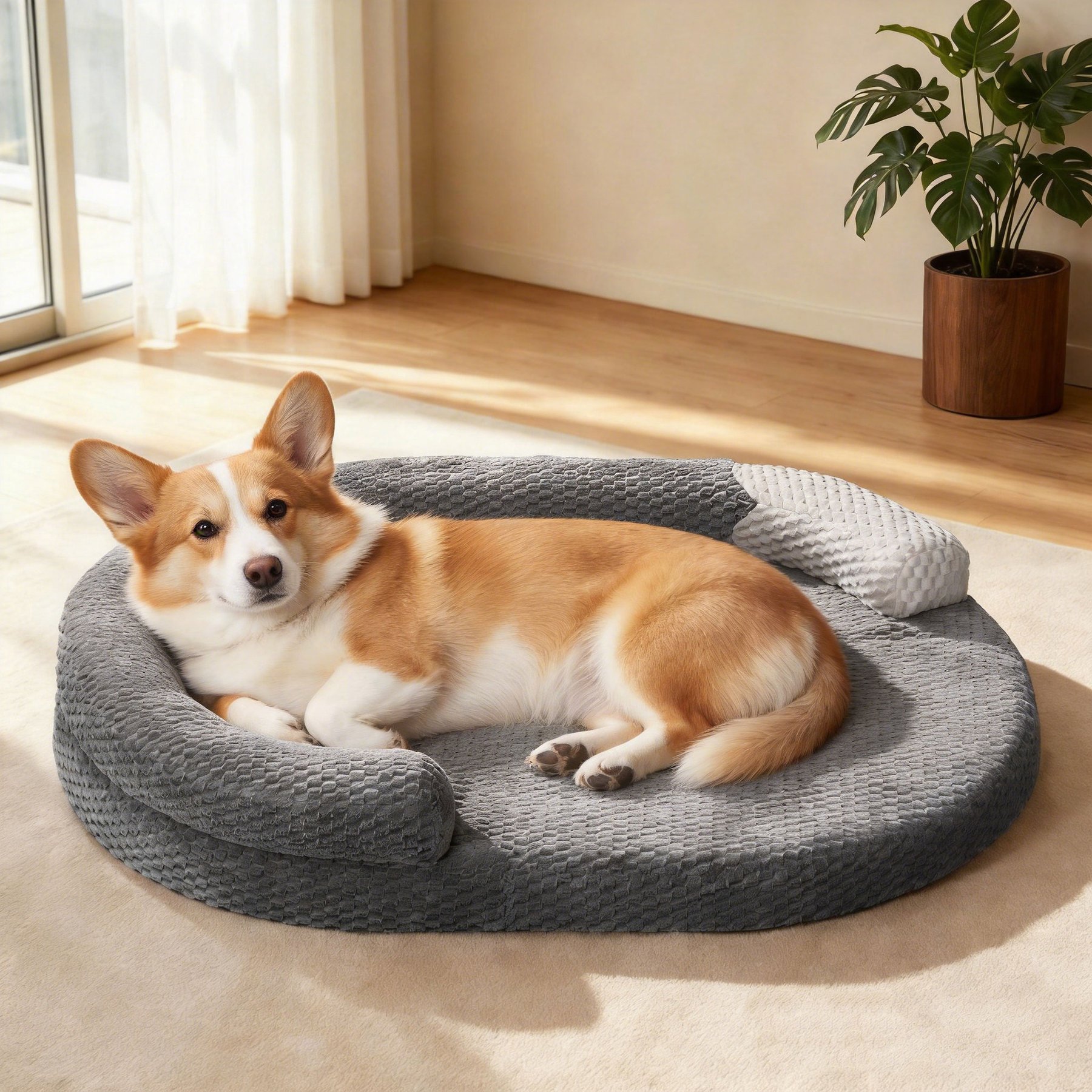 MIXJOY Orthopedic Memory Foam Removable Cover & Machine-Washable Teak Wood Pattern Oval Dog Bed, Dark Gray, Dark gray, Medium