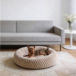 JOEJOY Washable Anti Slip Bottom Calming Donut Puppy, Dog & Cat Bed with Removable Zipper Cover, Beige, 23 x 23 x 8-in