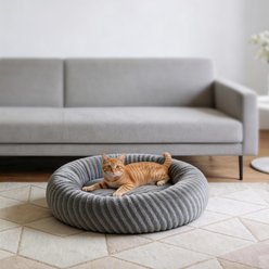 MIXJOY Calming Donut Cuddler Dog & Cat Bed with a comfortable Plush Rabbit-fur Removable Cover, Light Gray, Small