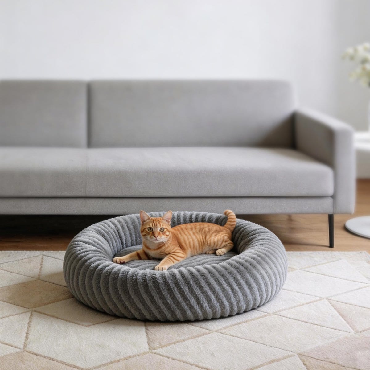 Invenho Donut Cute Round Calming Bolster Dog Bed with Removable Washable Cover, Small: 20 x 20 x 6-in, Grey