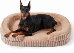 MIXJOY Orthopedic Bolster Non-Slip Oval Dog Sofa Bed with Removable Rabbit-Fur Cover, Brown, X-Large