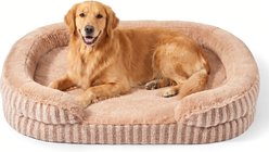MIXJOY Orthopedic Bolster Non-Slip Oval Dog Sofa Bed with Removable Rabbit-Fur Cover, Brown, Large