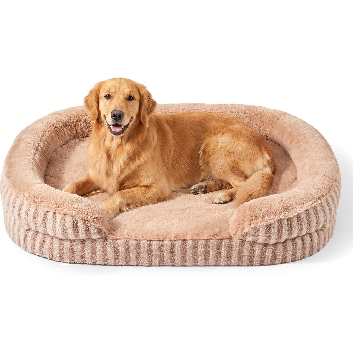 MIXJOY Orthopedic Bolster Non-Slip Oval Dog Sofa Bed with Removable Rabbit-Fur Cover, Brown, Large