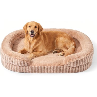 MIXJOY MIXJOY Orthopedic Bolster Non-Slip Oval Dog Sofa Bed with Removable Rabbit-Fur Cover, Brown, Large