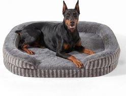 MIXJOY Orthopedic Bolster Non-Slip Oval Dog Sofa Bed with Removable Rabbit-Fur Cover, Dark gray, X-Large