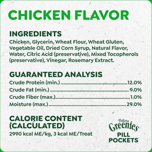 Greenies Pill Pockets Feline Chicken Flavor Natural Soft Adult Cat Treats, 3-oz bag, 85 count