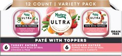 Nutro Ultra Variety Pack Adult Grain-Free Turkey Entree & Chicken Entree Pate with Toppers Wet Dog Food, 3.5-oz tray, case of 12