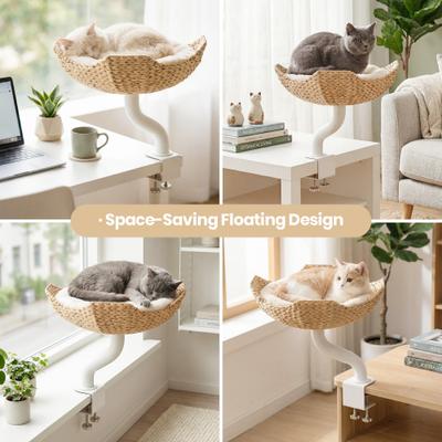 Show full view: Happy & Polly Flower-Shaped Desk Natural Woven Orthopedic Elevated Cat Bed slide 8 of 9