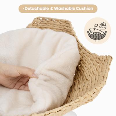 Show full view: Happy & Polly Flower-Shaped Desk Natural Woven Orthopedic Elevated Cat Bed slide 6 of 9