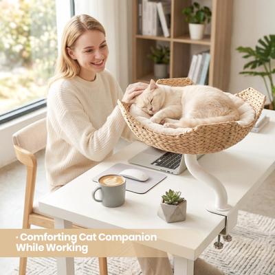 Show full view: Happy & Polly Flower-Shaped Desk Natural Woven Orthopedic Elevated Cat Bed slide 3 of 9