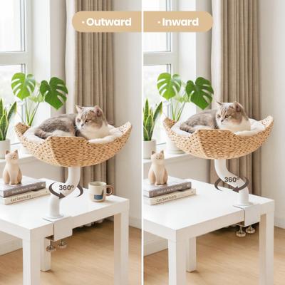 Show full view: Happy & Polly Flower-Shaped Desk Natural Woven Orthopedic Elevated Cat Bed slide 4 of 9