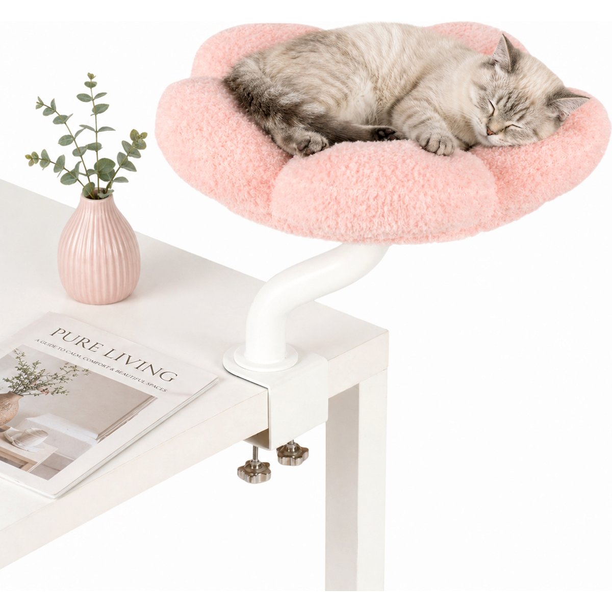 Happy & Polly Flower-Shaped Desk Flower Orthopedic Elevated Cat Bed, Pink