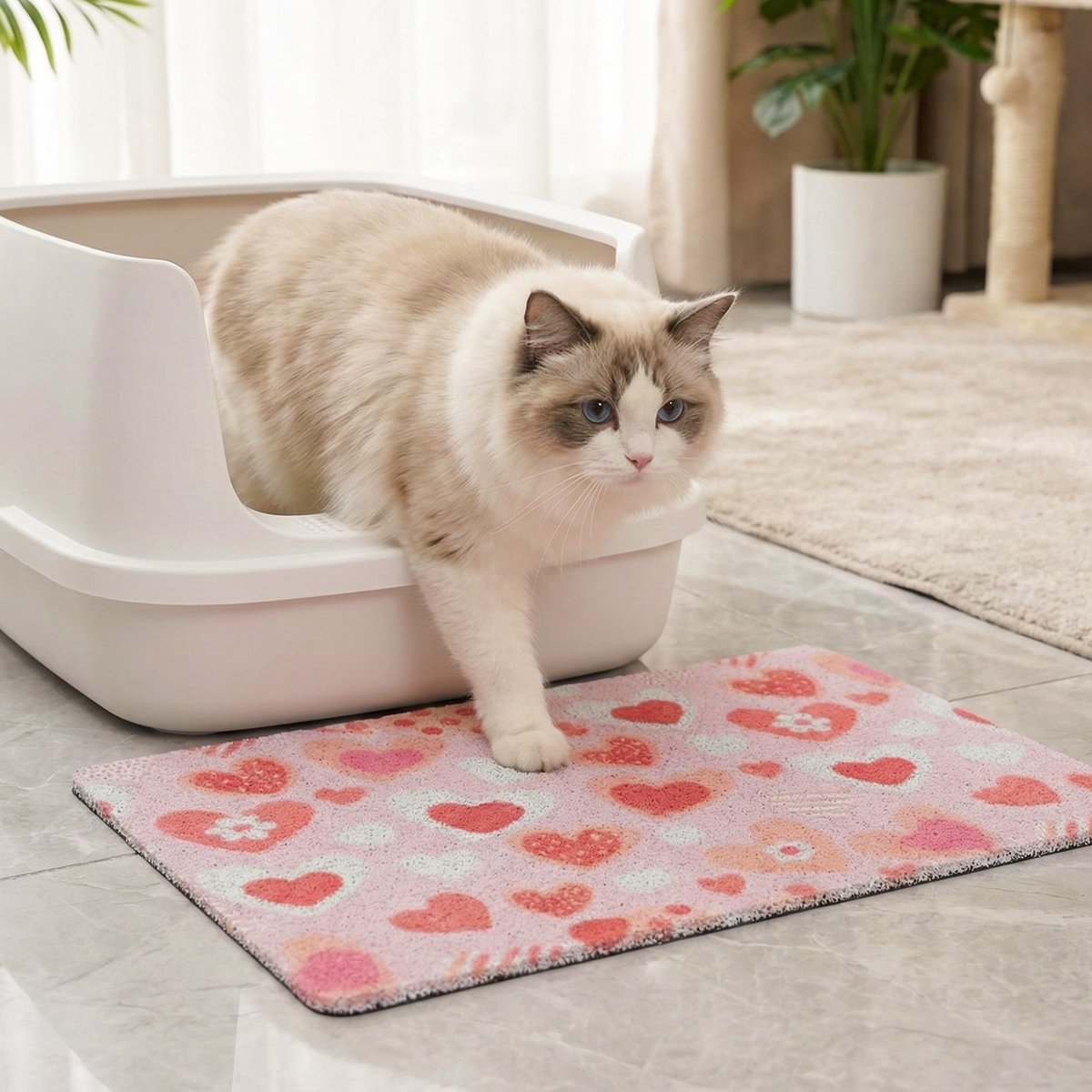 Happy & Polly Contemporary Heart Print Cat Litter Mat