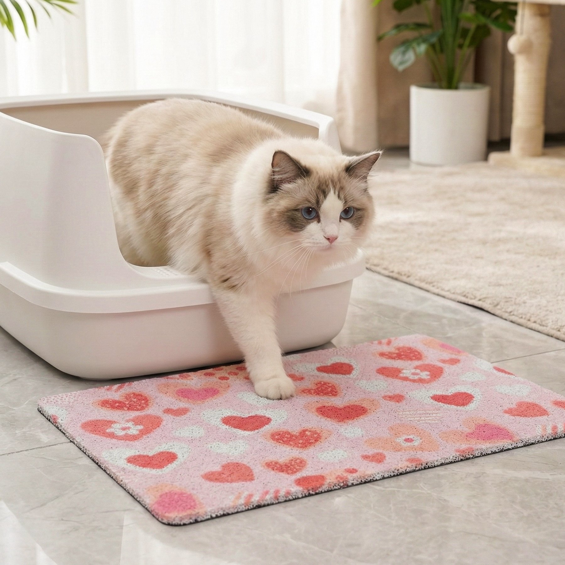 Happy & Polly Contemporary Heart Print Cat Litter Mat
