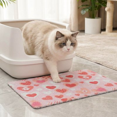 Happy & Polly Happy & Polly Contemporary Heart Print Cat Litter Mat