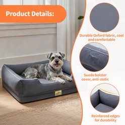 BingoPaw Orthopedic Bolster Dog Bed, Grey, Medium slide 2 of 9