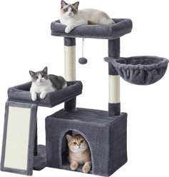 FEANDREA Tower Condo with Scratching Posts & Ramp, 2 Perches 33.8-in Hanging Toy Cat Tree, Dark Gray