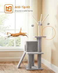 FEANDREA Indoor Condo Tower Scratching Post, Ramp, 3 Removable Pompom Sticks 46.5-in Hanging Toy Cat Tree, Dark Gray slide 2 of 9