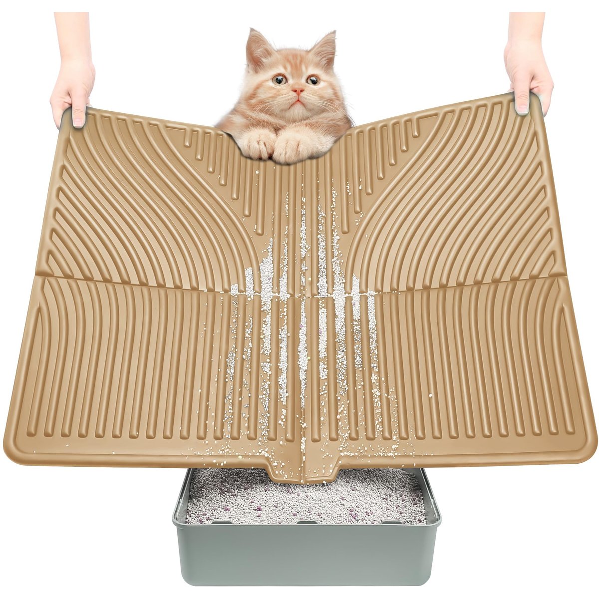 UPSKY Waterproof & Washable Cat Litter Trapping Mat, 31 x 24-in, Khaki
