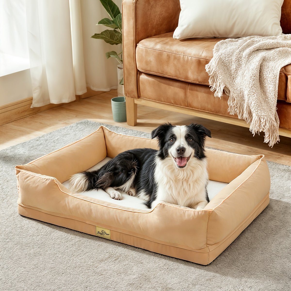 BingoPaw Orthopedic Bolster Dog Bed, Yellow, X-Large
