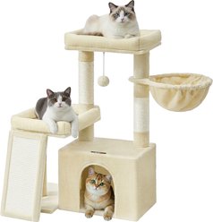 FEANDREA Tower Condo with Scratching Posts & Ramp, 2 Perches 33.8-in Hanging Toy Cat Tree, Summer Sand