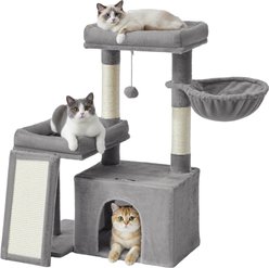 FEANDREA Tower Condo with Scratching Posts & Ramp, 2 Perches 33.8-in Hanging Toy Cat Tree, Dove Gray