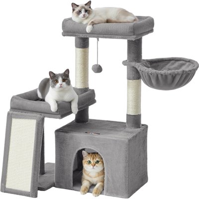 FEANDREA FEANDREA Tower Condo with Scratching Posts & Ramp, 2 Perches 33.8-in Hanging Toy Cat Tree, Dove Gray