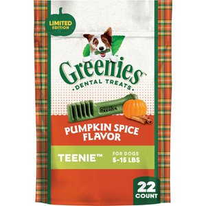 Greenies Pumpkin Spice Flavor Adult Natural Dental Dog Treats, Teenie, 22 count