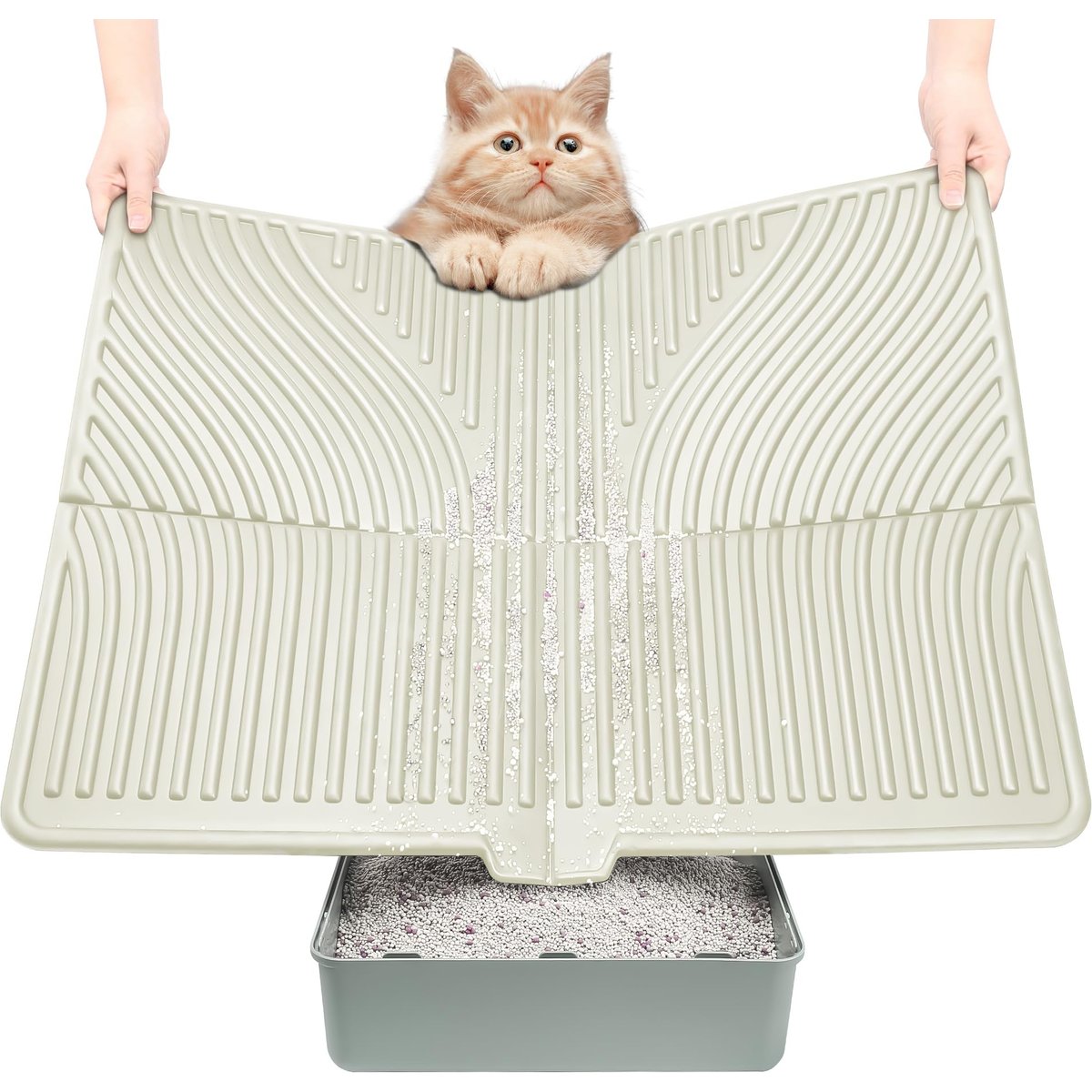 UPSKY Waterproof & Washable Cat Litter Trapping Mat, 31 x 24-in, Beige