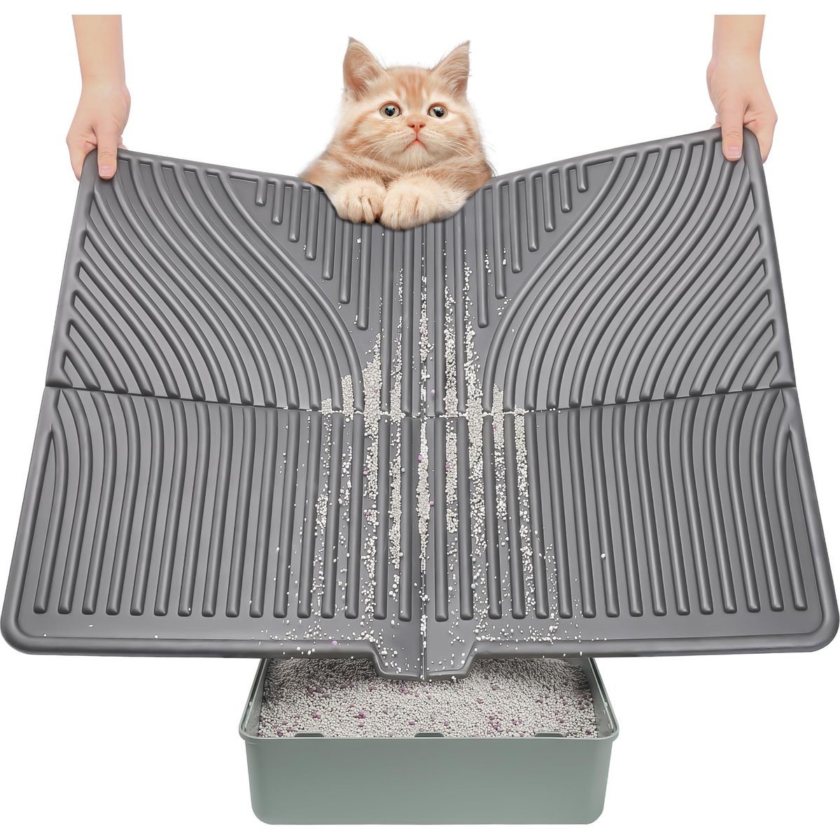 UPSKY Waterproof & Washable Cat Litter Trapping Mat, 31 x 24-in, Gray
