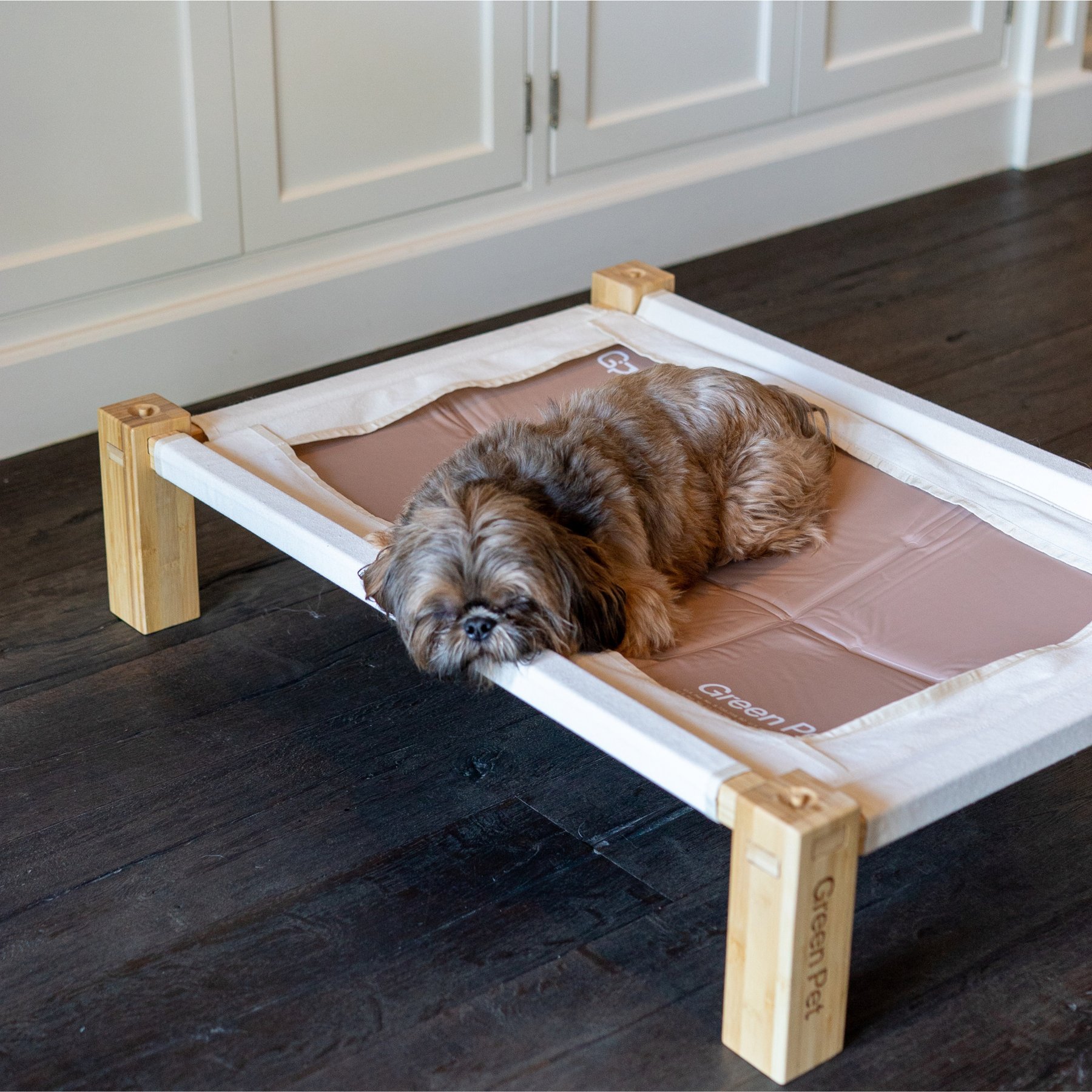 The Green Pet Shop Bamboo Cooling Elevated Dog Bed, Natural & Off-White Canvas