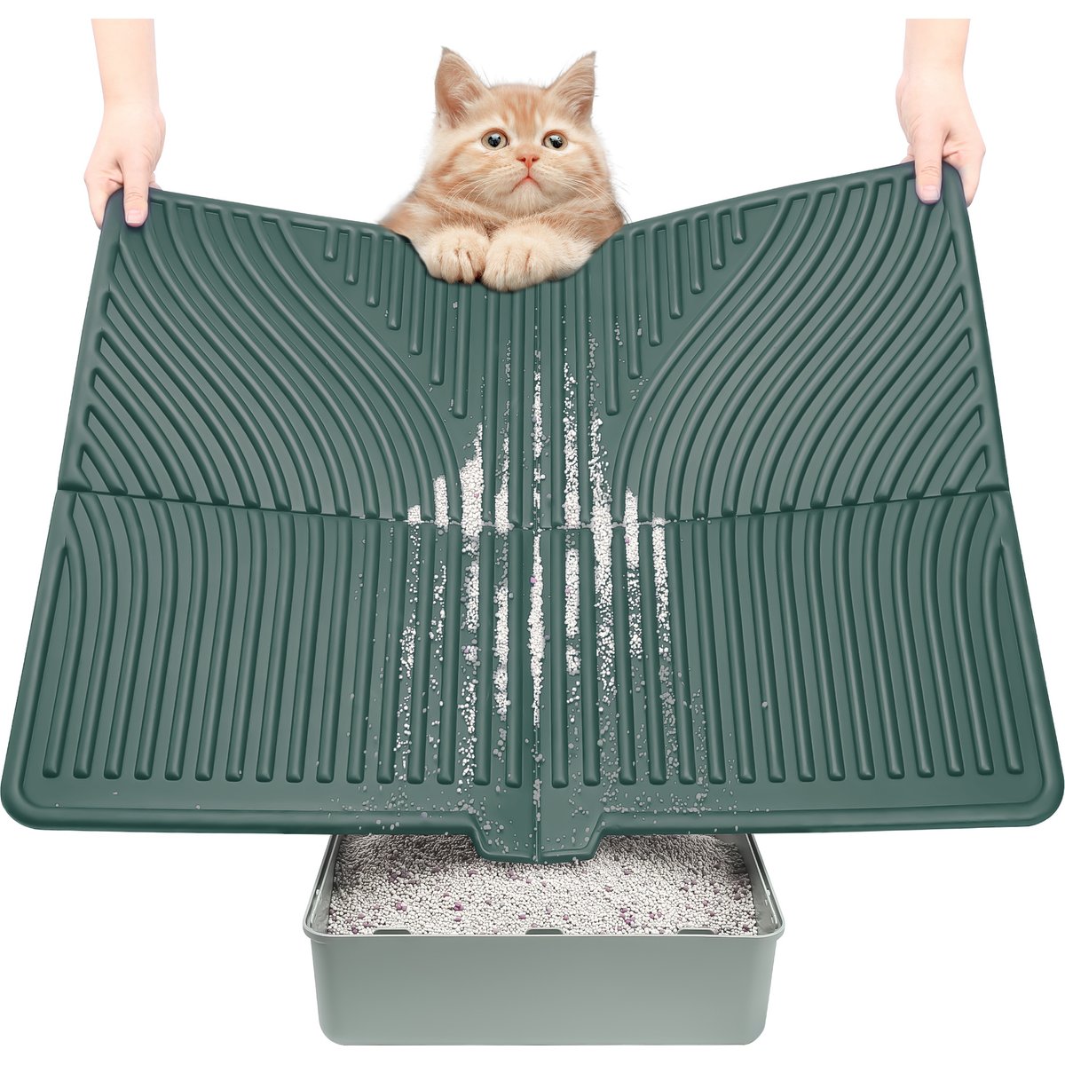 UPSKY Waterproof & Washable Cat Litter Trapping Mat, 31 x 24-in, Green