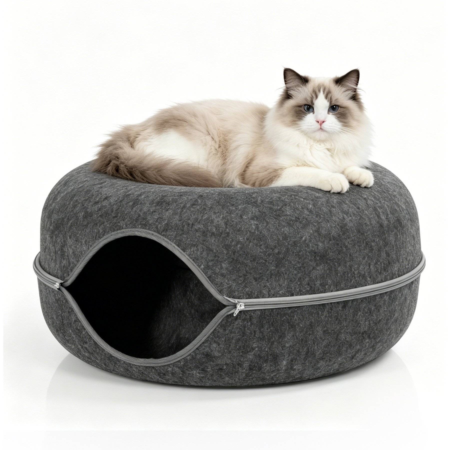 SMONTER Scratch Resistant Removable Cover Covered Cat Tunnel Bed, Grey, 23.6 x 23.6 x 11-in