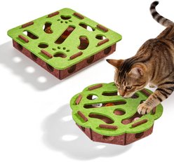 Potaroma Round&Rectangle Scratch Felt Maze Box Cat Puzzle Toy, Green & Brown, 2 count