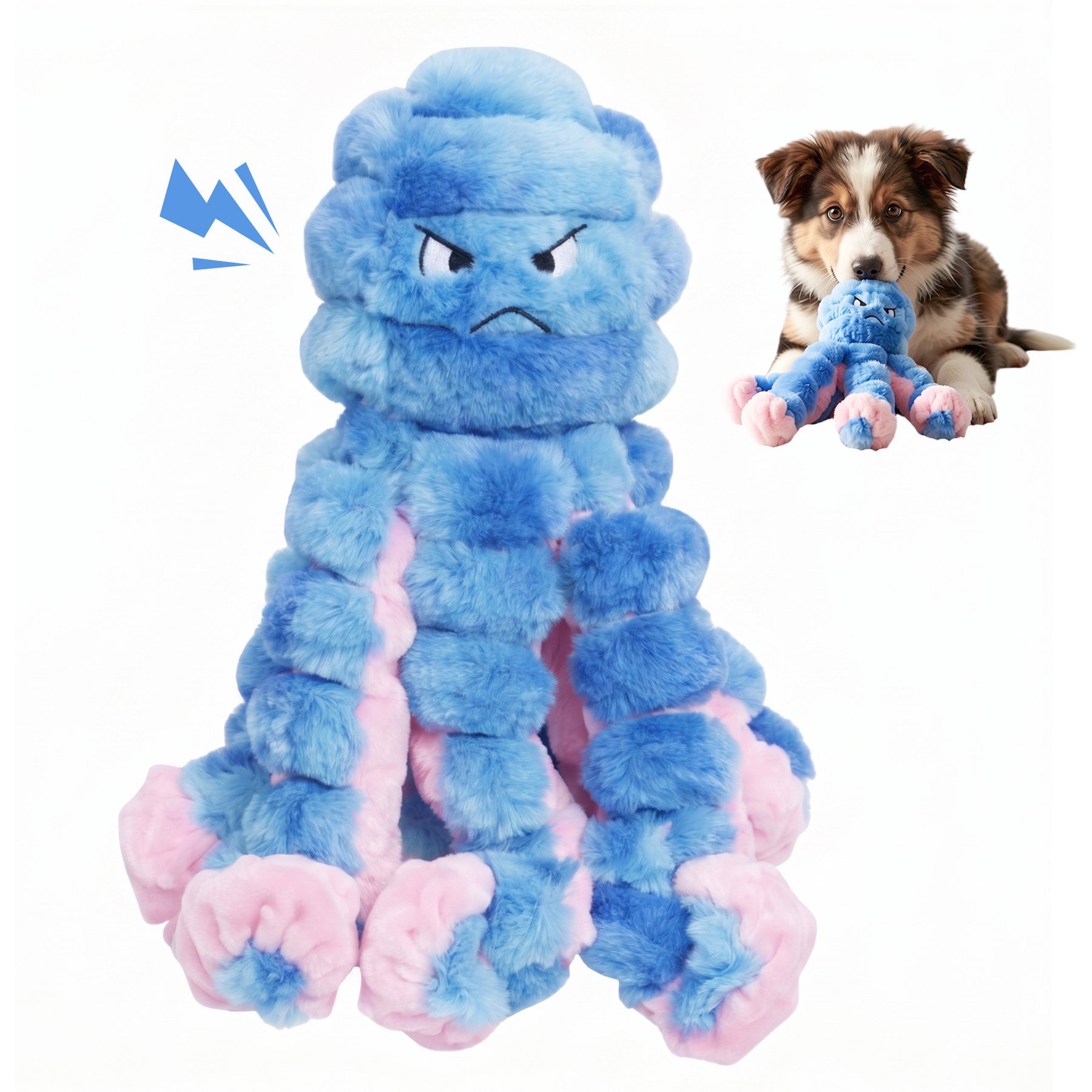 Potaroma Indoor Boredom Relief Interactive Funny Grumpy Face Octopus Design Squeaky Dog Toy, Multicolor